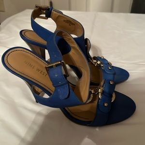 Nine West Blue Suede and Gold Heels